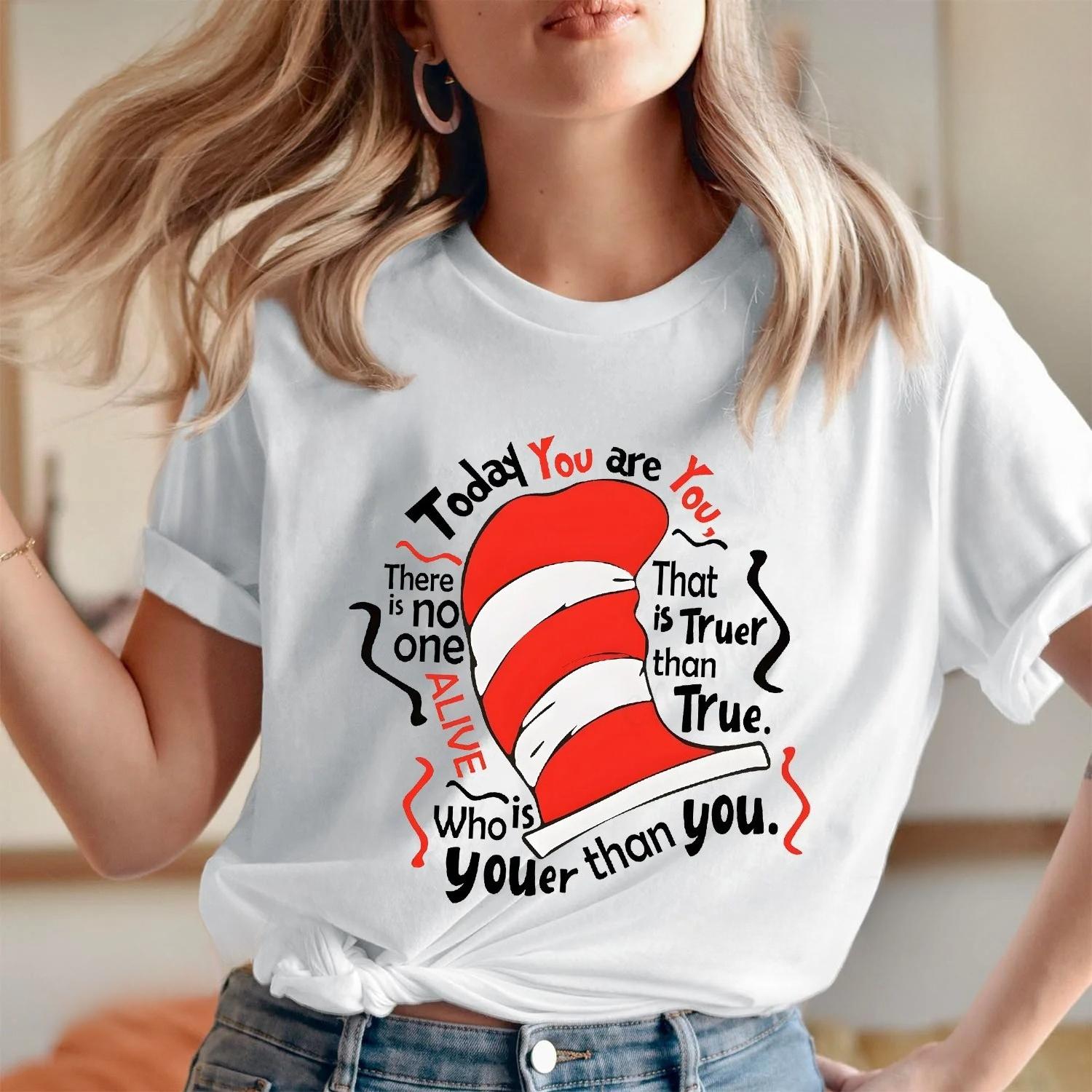 Today You Are You Womens Tshirt Fun Hat Cat Pattern Top Round Neck Short Sleeve Tshirt Womens Tshirt S