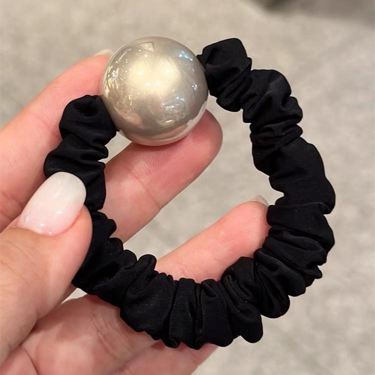 Women's Durable Leather-Covered Black Elastic Hair Ties: High-Elasticity Scrunchies, Hair Ropes & Rings