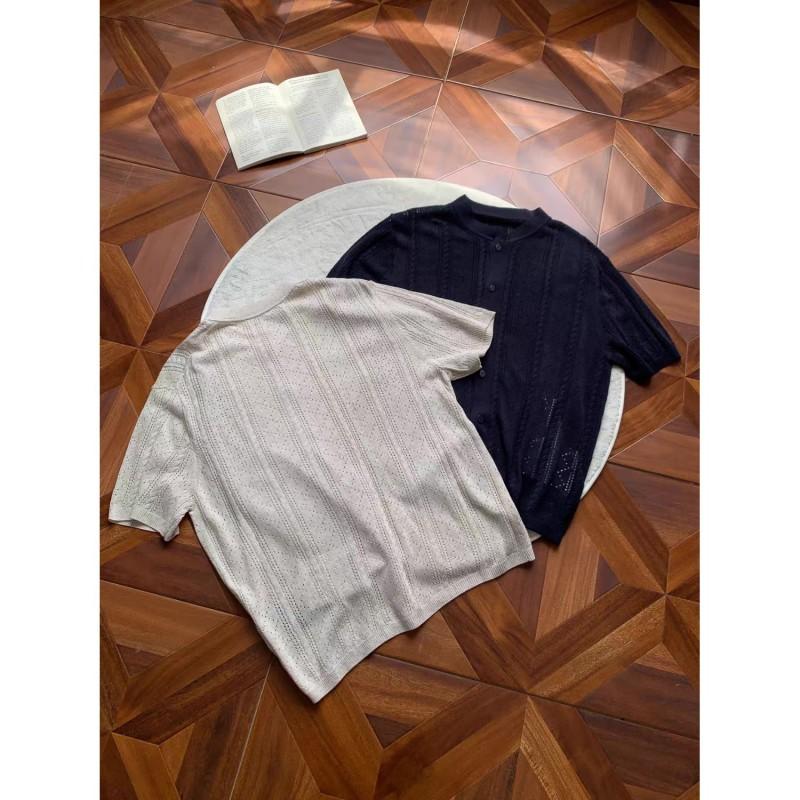 2026 Crew Neck Knit Top Short Sleeve Hollow Out Solid Color Basic Style Young Men