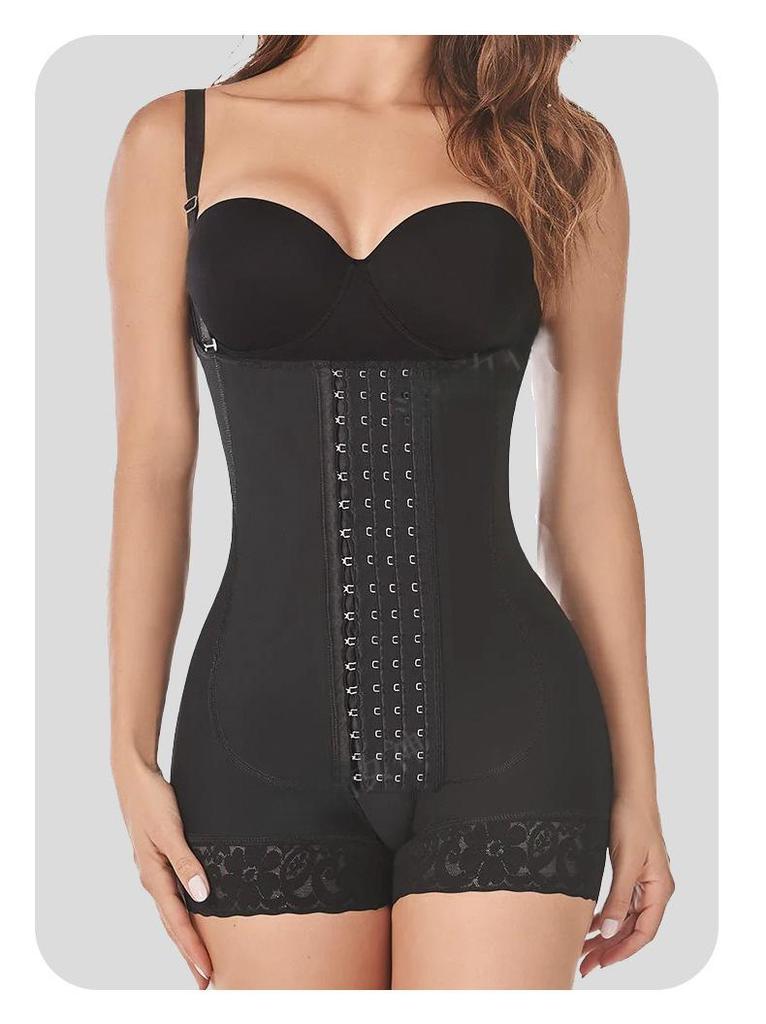 Plus Size European & American Shaping Bodysuit: Chest Support, Crotchless, Four-Row Hook, Strong Compression for Slimming