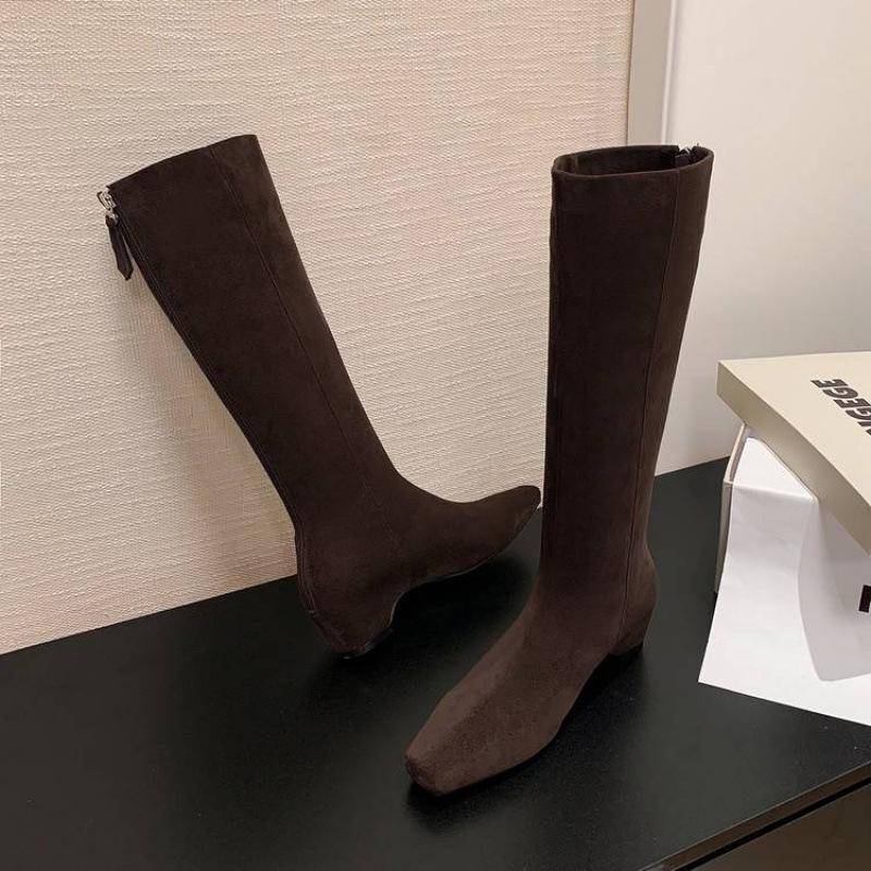 Autumn and winter leather fashion boots versatile pointed large size women's boots new suede sheepskin mid-heel wedge high boots women