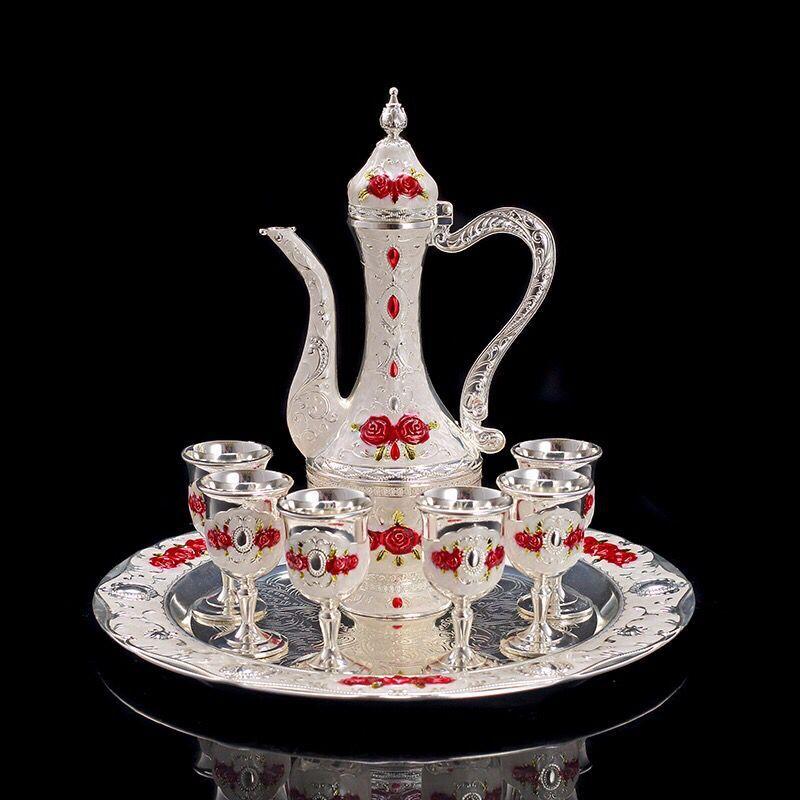 Metal Wine Set Liquor Tray Gift Russian Wine Set High-End European-Style Antique Zinc Wine Jug Wine Glass
