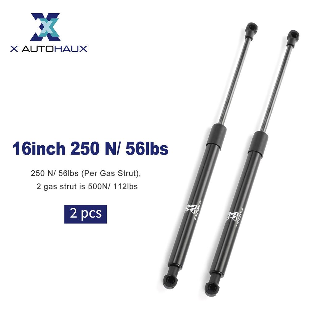 X AUTOHAUX 2-Piece 16-Inch Lift Support Strut Shock Gas Springs for Universal RVs, Trucks, and Boats, Black, 56 Lbs