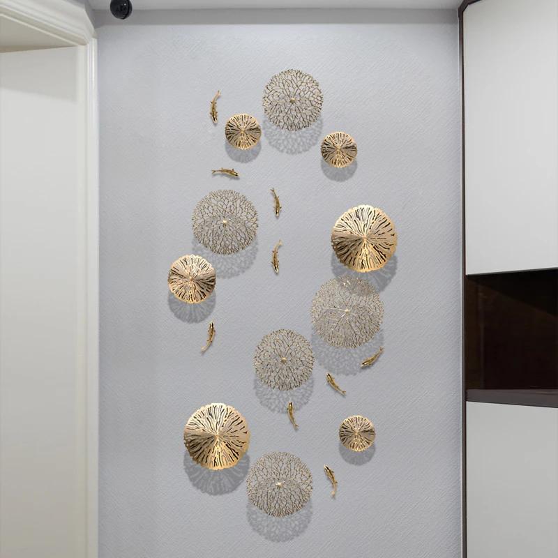 Background Home Decoration Wall Hanging Copper Pendant Metal Hollow Out Coral Lotus Leaf Fish Pond Goldfish Wall Decoration