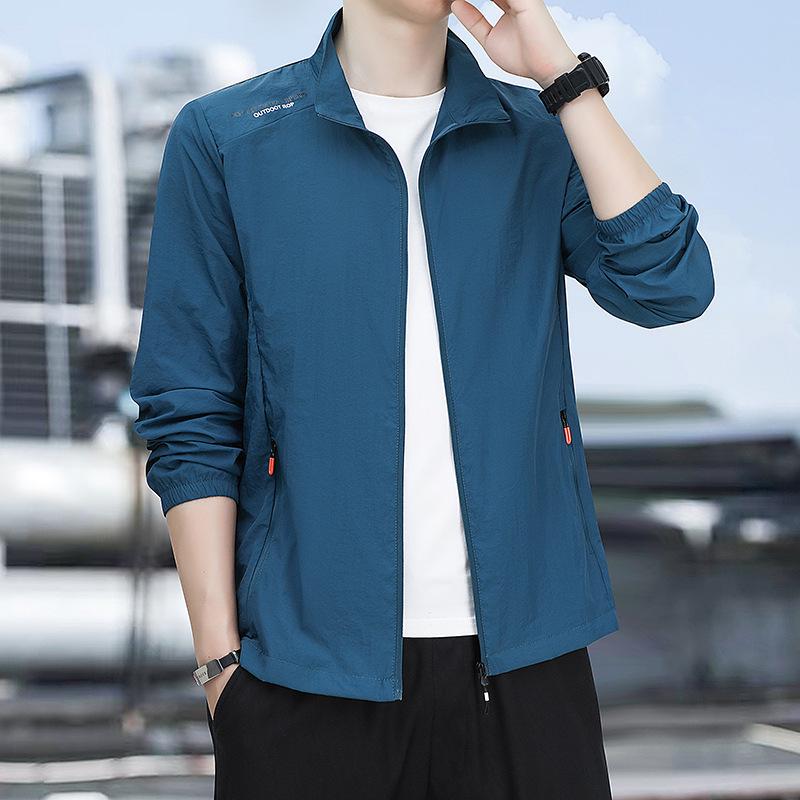 

Мужская летняя куртка для рыбалки 2025: Легкий, Дышащий, Защита от УФ-лучей, Спортивная одежда со стойкой 4XL темно-синий