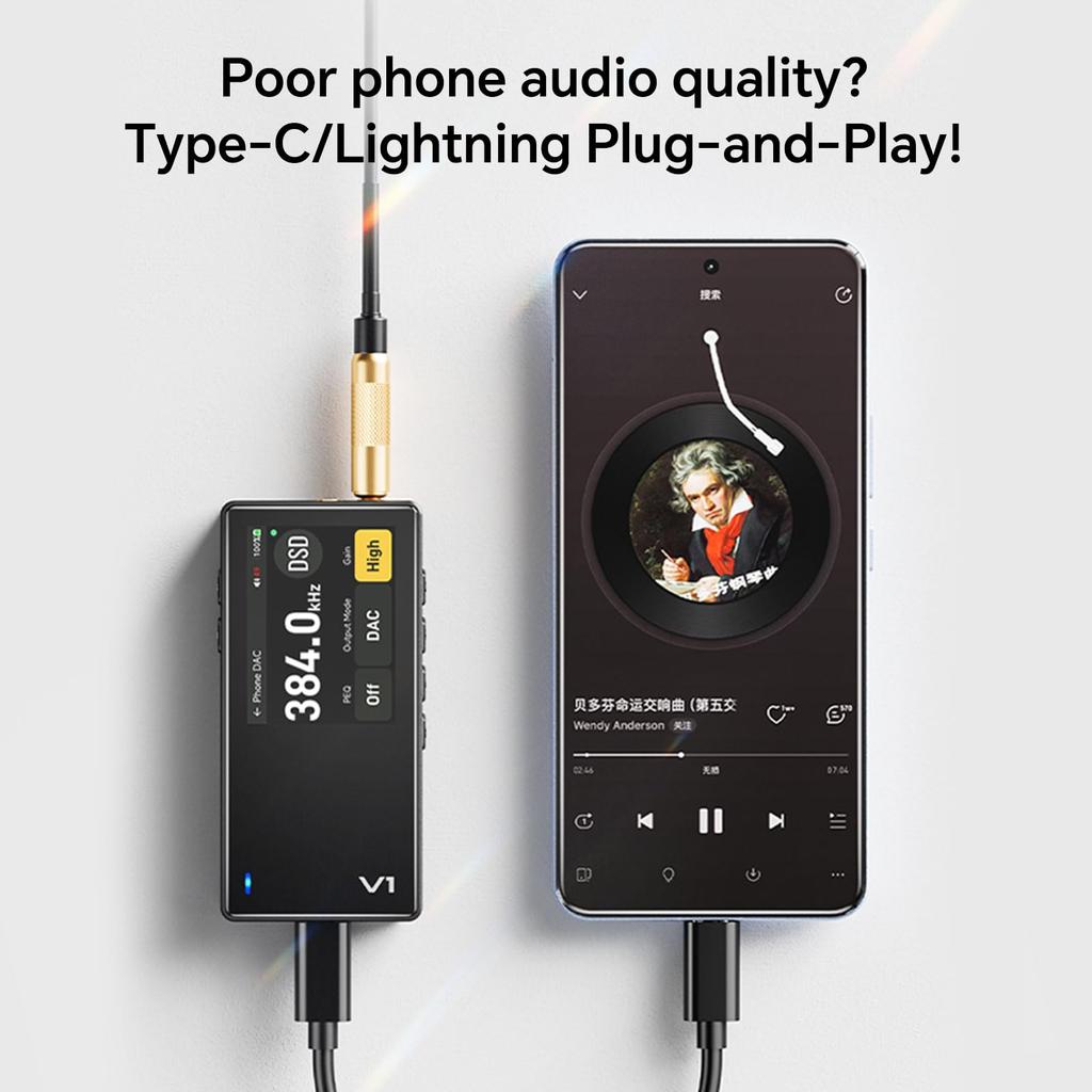 TempoTec Variations V1 Portable HiFi Music Player, Two-Way Bluetooth 5.1 Digital Audio Player with 4.4mm & 3.5mm Headphone Jacks and Black Back Clip