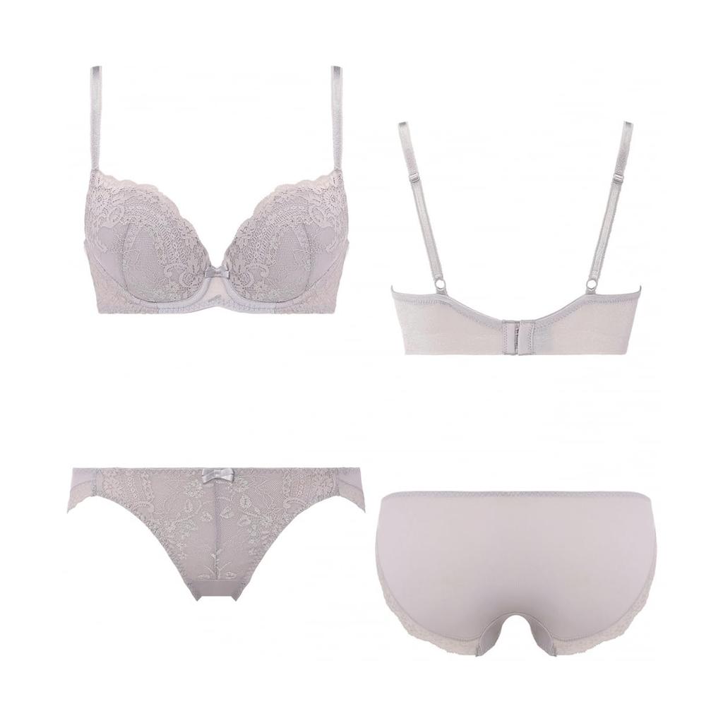 AMOSTYLE BY Triumph Entry Collection Cup Backless Bra Panty Twinkle M013 E70M 3/4 Bra, & Set, Flower, Women's, (Gray),