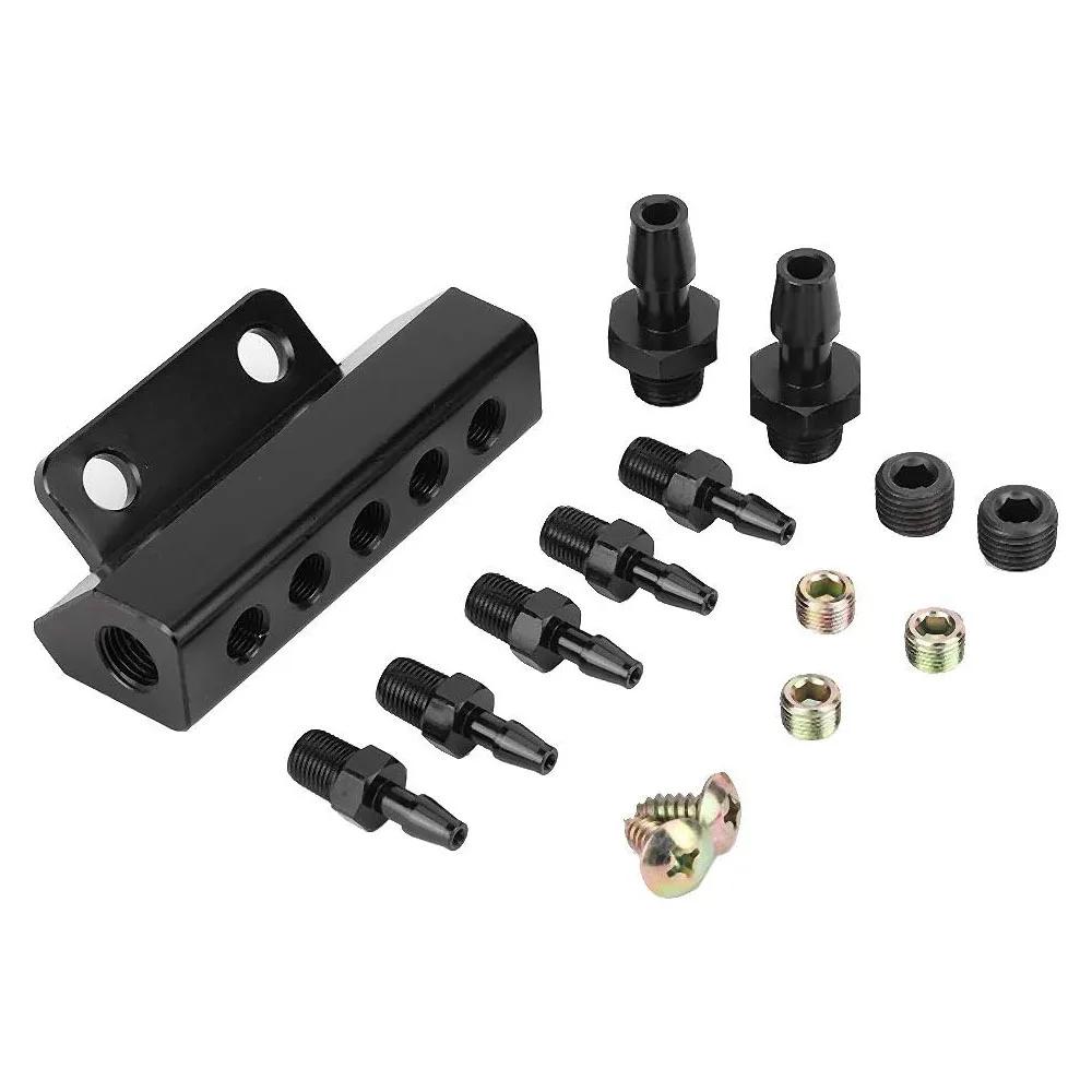Vacuum Manifold Block Vacuum Port Block 1/8NPT Fuel Gas Wastegate Turbo Boost 5 Port Car Vacuum Block Intake Manifold Kit