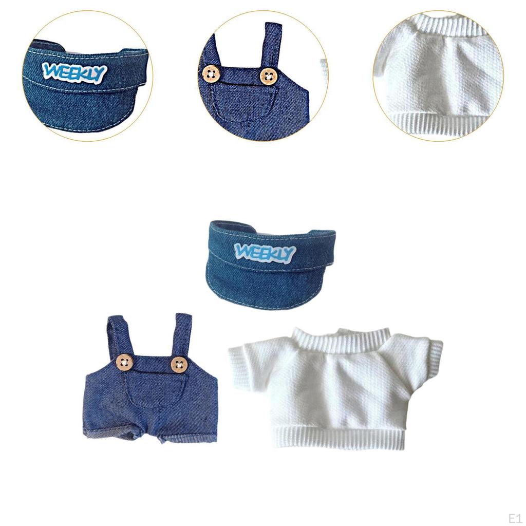 15 cm 17 cm Ubrania dla lalek pluszowych Outifity Kreskówkowe rekwizyty do zdjęć Ogrodniczki i kapelusz Dziewczynka