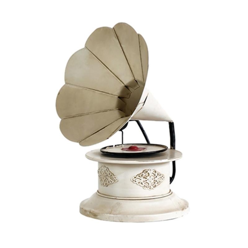 Декоративная металлическая модель граммофона Ностальгические Полки Дисплей Винтажная скульптура фонографа Центральные элементы декора гостиной белый