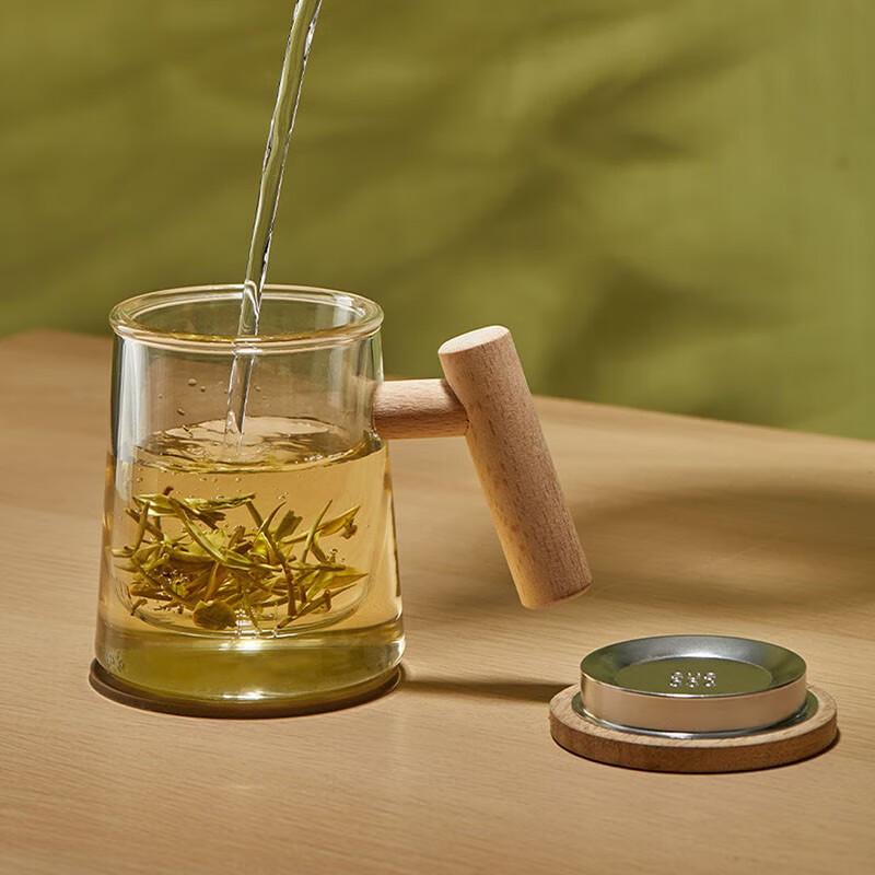 QUANGE MK201 Wood Grain Glass Tea Infuser Mug
