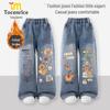 Capybara Velvet-Lined Girls' Straight Leg Jeans 2025 - Autumn/Winter Collection for Kids
