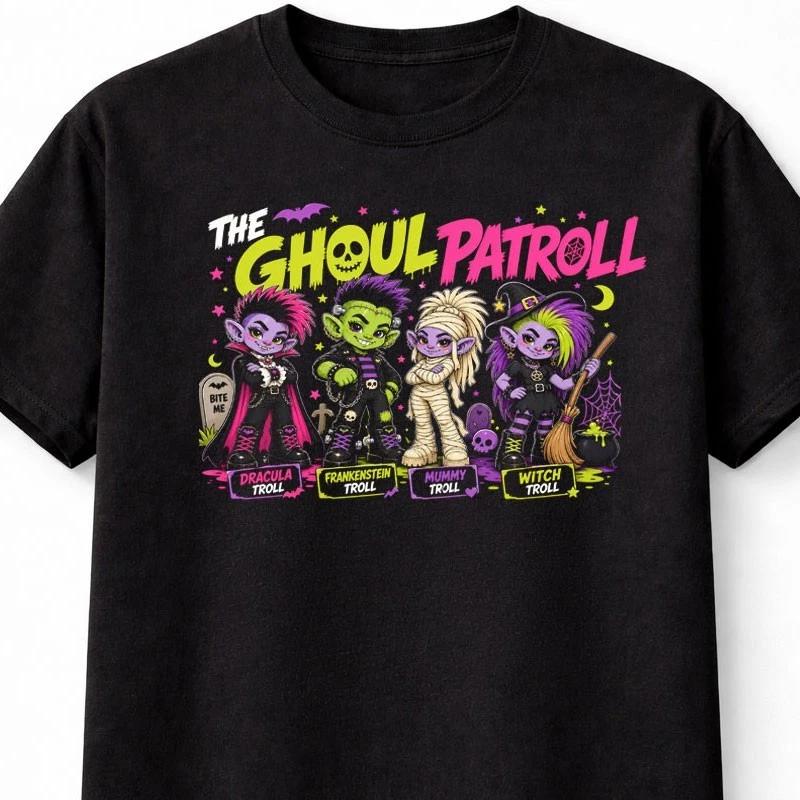 Ghoul Patrol Troll Halloween TShirt Dracula Frankenstein Mummy Witch Unisex Tee S