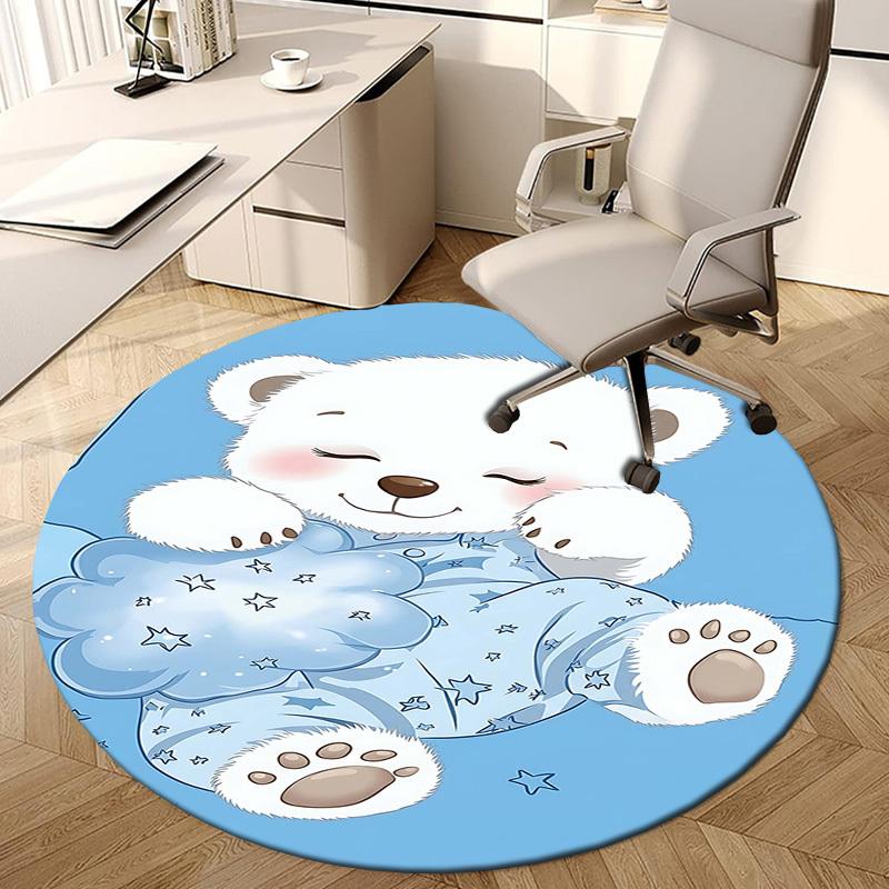 1PC Polar Bear Non-Slip Floor Round Carpet, Office, Family, Bedroom, Large Area Rug Indoor Rugs, Durable PolyesterH0375
