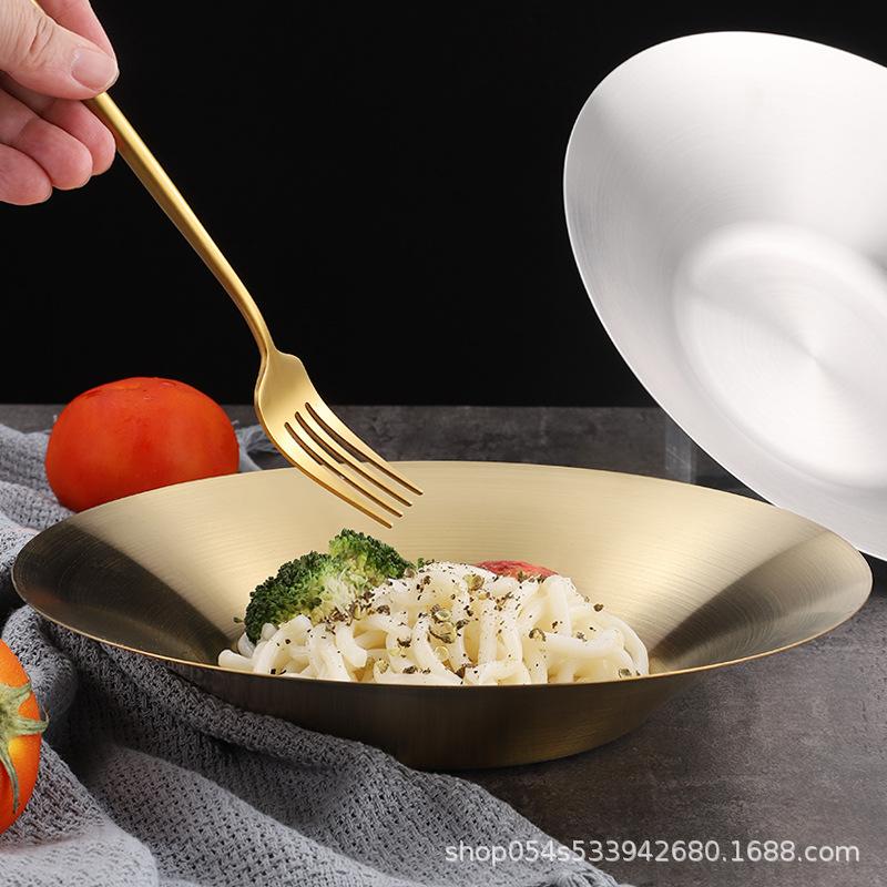 Stainless Steel Western Fruit Salad Stirring Bowl Round Dinner Plates Noodle Bowls Tableware Kitchen Tools