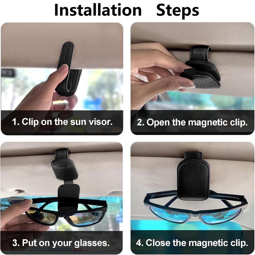 Universal Car Sunglasses Clip Card Ticket Holder for Car Sunshades Magnetic Leather Storage Boxs Car Universal Accessories
