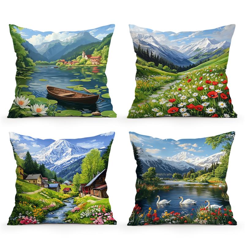 Tinika Chen Unisex Mountain And River Scenery Cushion Cover Polyester Pillowcase Sofa Cushions Decorative Throw Pillows Home Pillowcover Decor