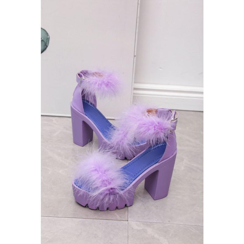 Summer New Thick Heel High Heel Sandals Women's Large Size Women's Fluffy Platform Fashion Women's Sandals