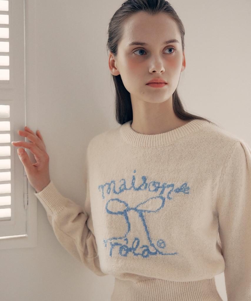 ROLAROLA Rola Ribbon Puff Sleeve Knit Ivory