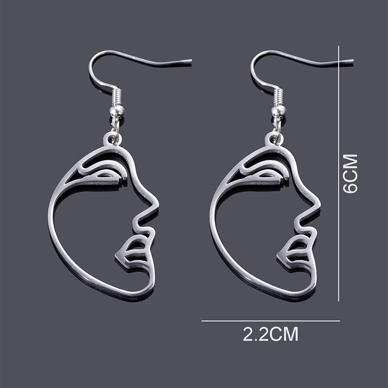 Fashion Silver Color Hollow Abstract Face Dangle Earrings Stainless Steel Earrings For Women Hip Hop Jewelry