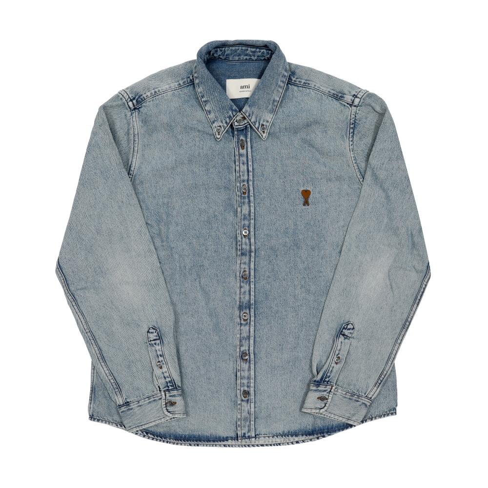 Ami Small Heart Logo Denim Shirt Ami Ush786 De0056 480