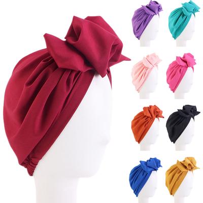 Damen Schleife Turban Elastische Mützen Plissierte Chemo-Kappe Hijab Muslimische Kopfbedeckung Stretch Haarausfall Kopfbedeckung Schal Wickel Mütze