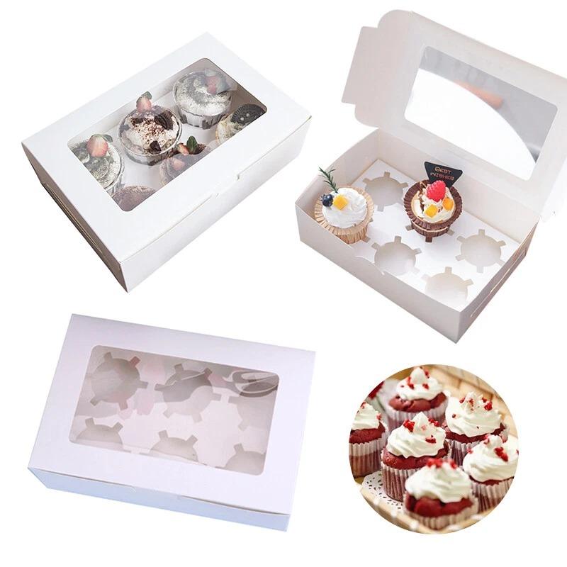 Clear Window Cupcake Boxes with Inserts Cake Holder Carrier for Holiday Parties Baking Supplies and Special Events