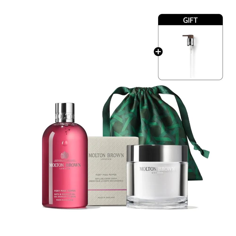 [Free Pouch & Pump Included] Shower Gel & Body Cream Set (300ml + 200ml, Choose 1 of 3 Scents)
