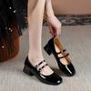 Spring Autumn Women DoubleBuckle Mary Janes Shoes Patent LeatherDress Square Head Square Heel Solid ColorWomen's Shoes