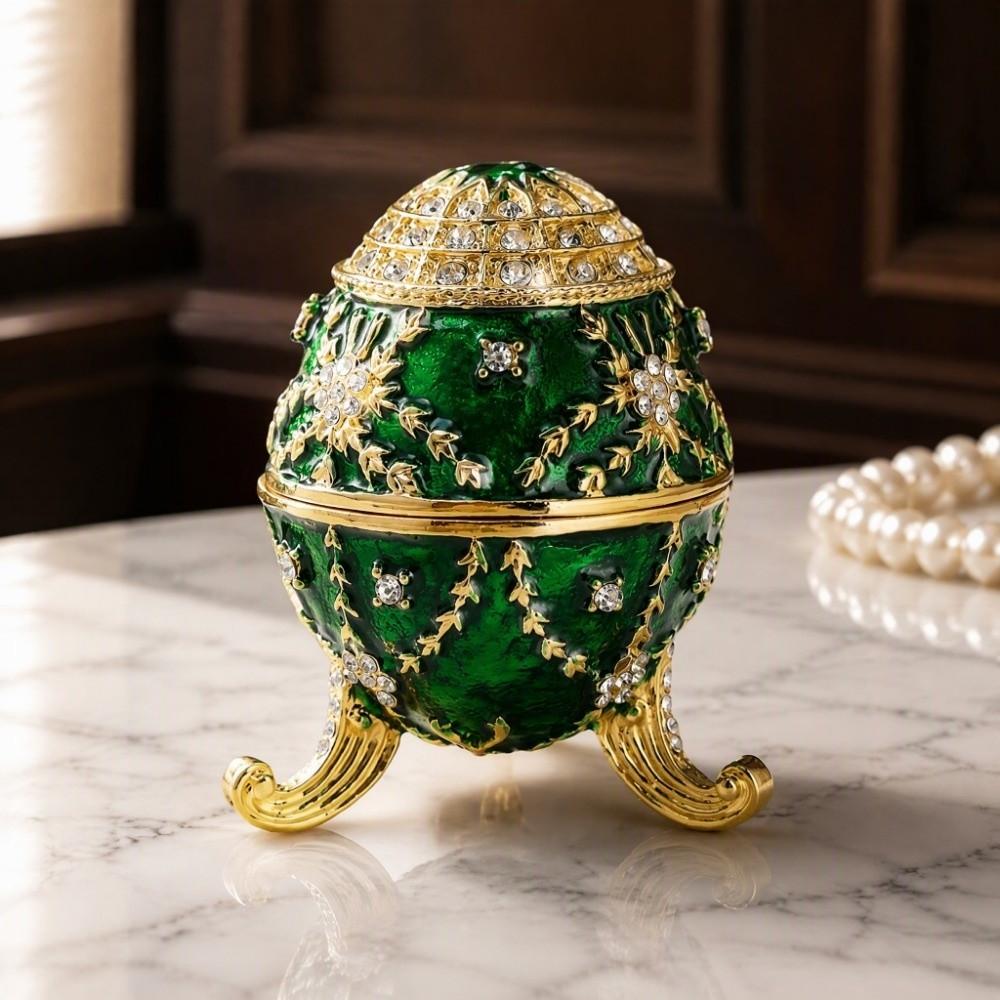 Zinc Alloy Material Egg Shaped Jewelry Box Enamel Finished Hinged Ring Holder For Home Decor