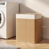 2 Section Laundry Basket with Lid, 100L Bamboo Laundry Hamper with Handles, Removable and Washable Liner, Brown