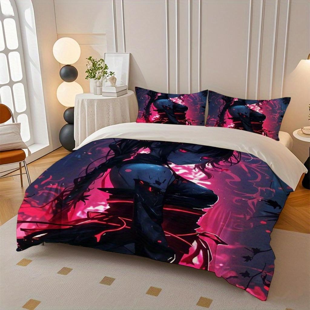 2/3pcs Dark Anime Girl Print Duvet Cover Set Duvet Cover and Pillowcases Included - Perfect for Bedroom Bedding 1 Duvet Cover