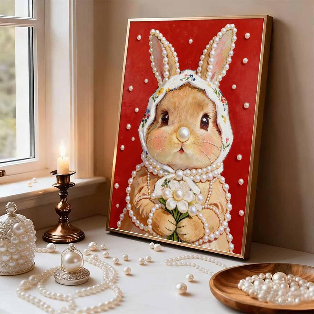 Handmade DIY Pearl Painting Little White Rabbit Theme Bedroom Living Room Frameless Diy Handmade Sticky Diamond Creative Canvas Painting