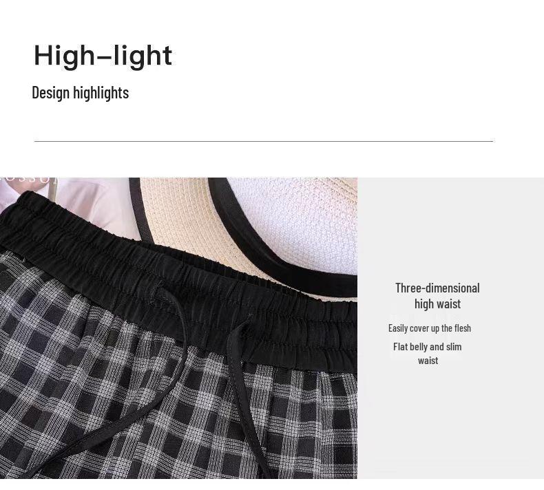 Summer Plus Size Plaid Wide-Leg Pants - Korean Style, Loose, Slimming, Meat-Concealing