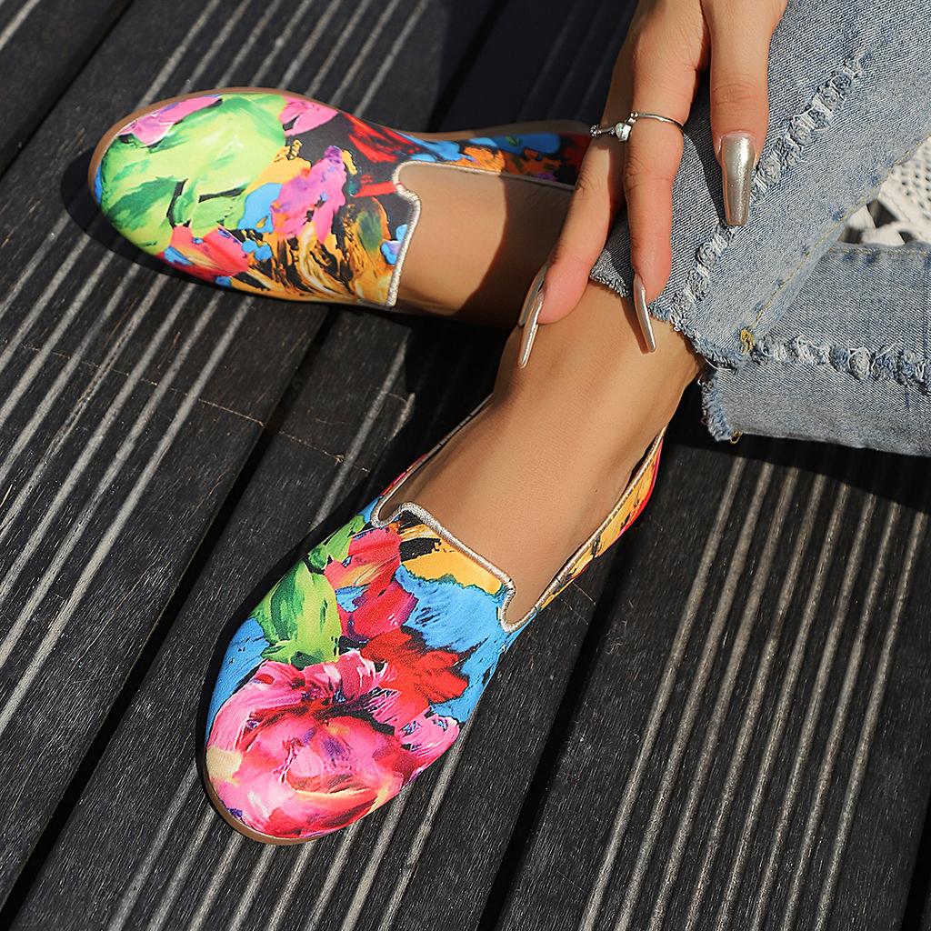 Nuove scarpe basse colorate a punta tonda calzature comode per camminare con vivaci colori dopaminici piene di energia Mocassini casual da donna