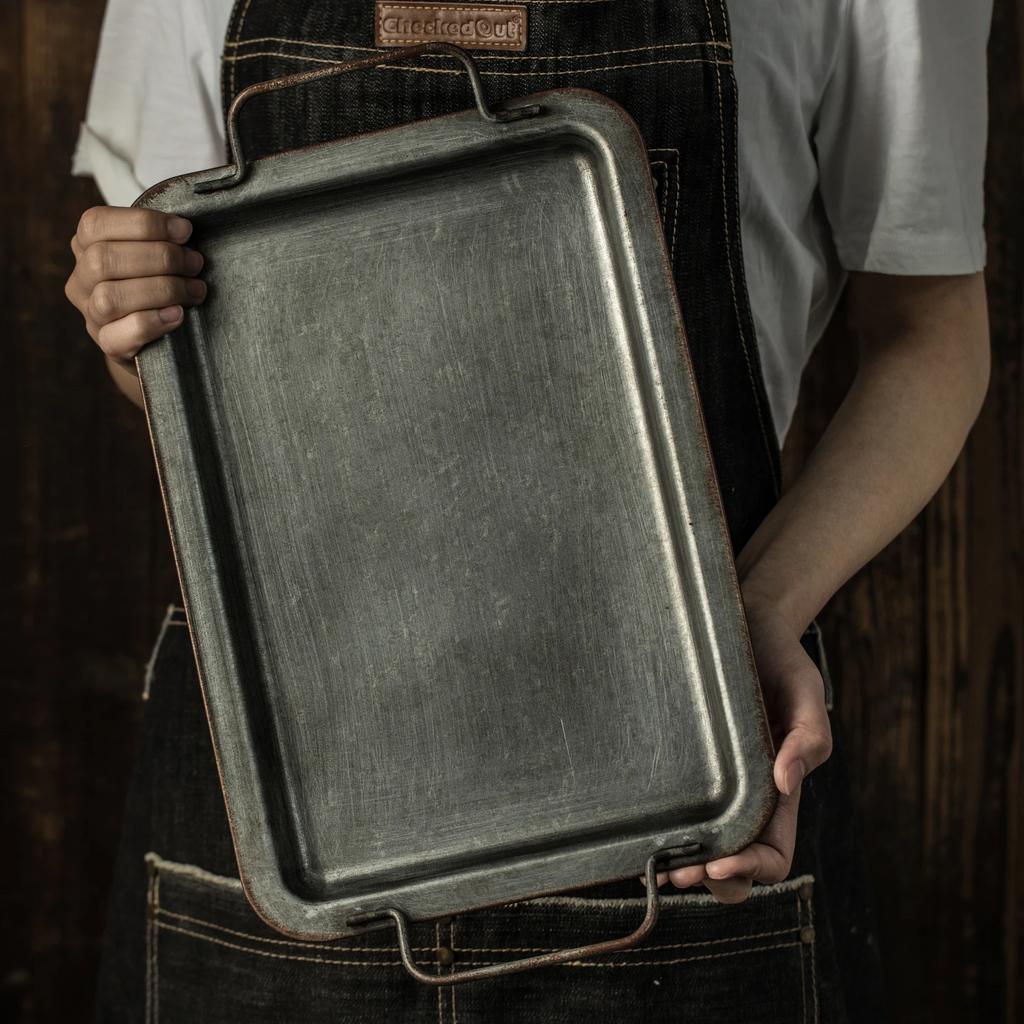 Rectangle Metal Double Handle Storage Trays Coffee Shop Dessert Cake Photography Decoration Props Classical Vintage Iron Plate