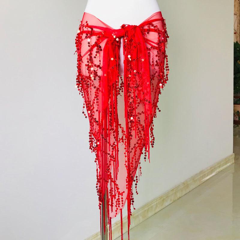 Neon Bauchtanz Hüftkette & Hüfttuch mit Pailletten & Quasten - Anfänger Übungsrock