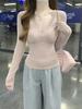 Brushed Slim-fit Women's Lace V-neck Long Sleeve Base Layer Top for Autumn/Winter