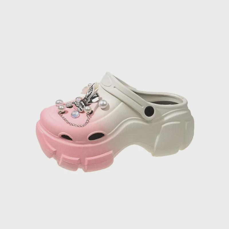 Women's Summer EVA Crystal Love Detachable Closed-Toe Sandals - Thick, Non-Slip, Soft Bottom, Ideal for Beach Wear.