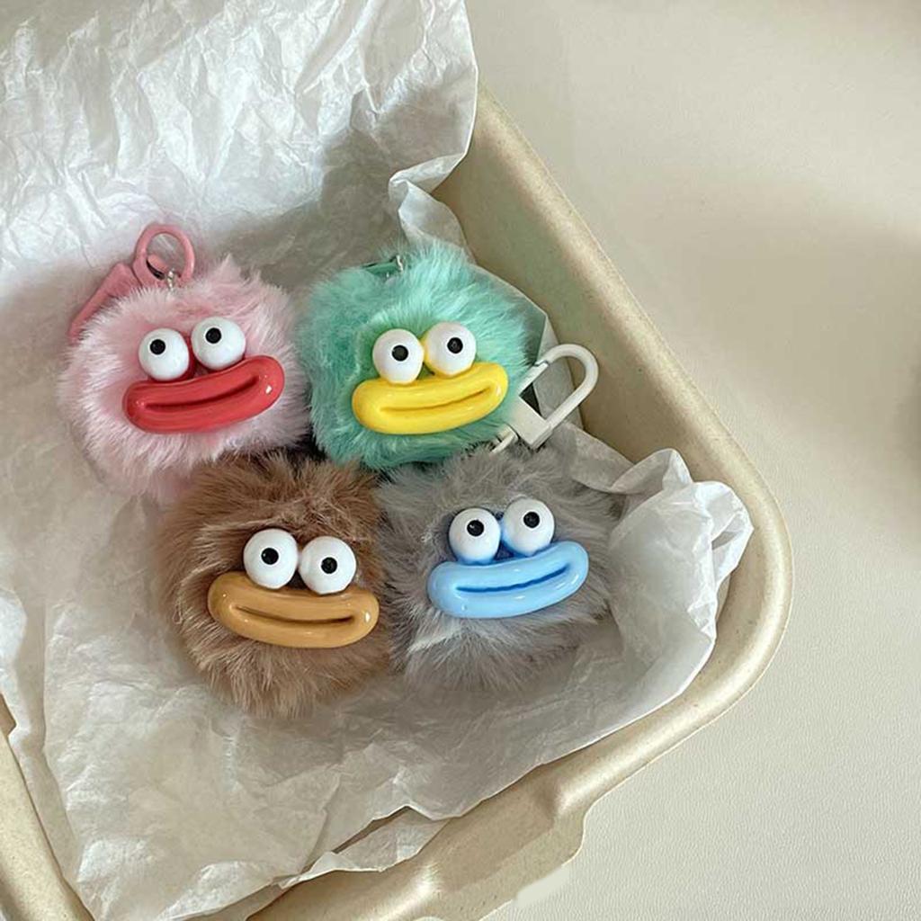 Eye Catching Keychain Colorful Sausage Mouth Pendant Keyring Furry Ball Key Chain Portable Keyrings Accessory for Women
