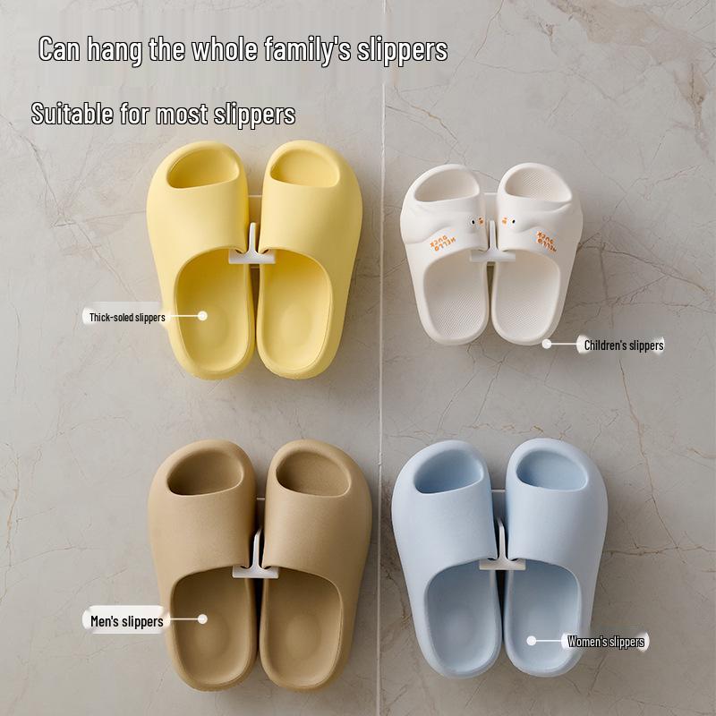 No-Punch Wall-Mounted Bathroom Slipper Rack - Non-Slip Simple Hanger with Draining Feature
