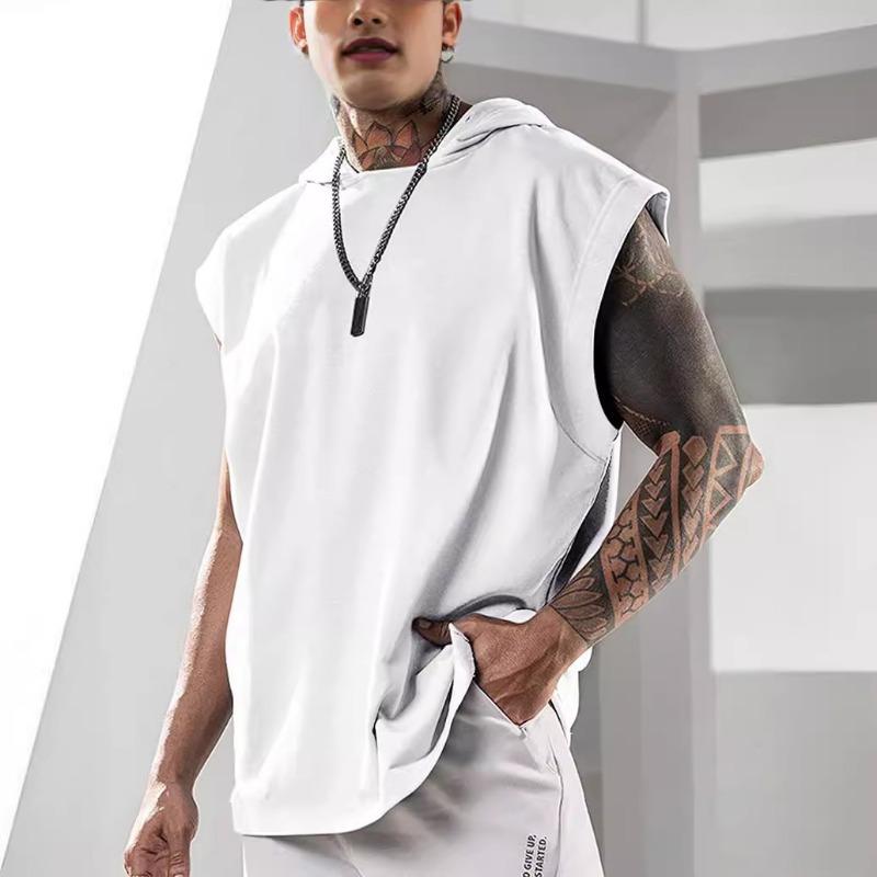 Casual Pullover Sports Men's T-shirt Sleeveless Hooded Loose Fit Men