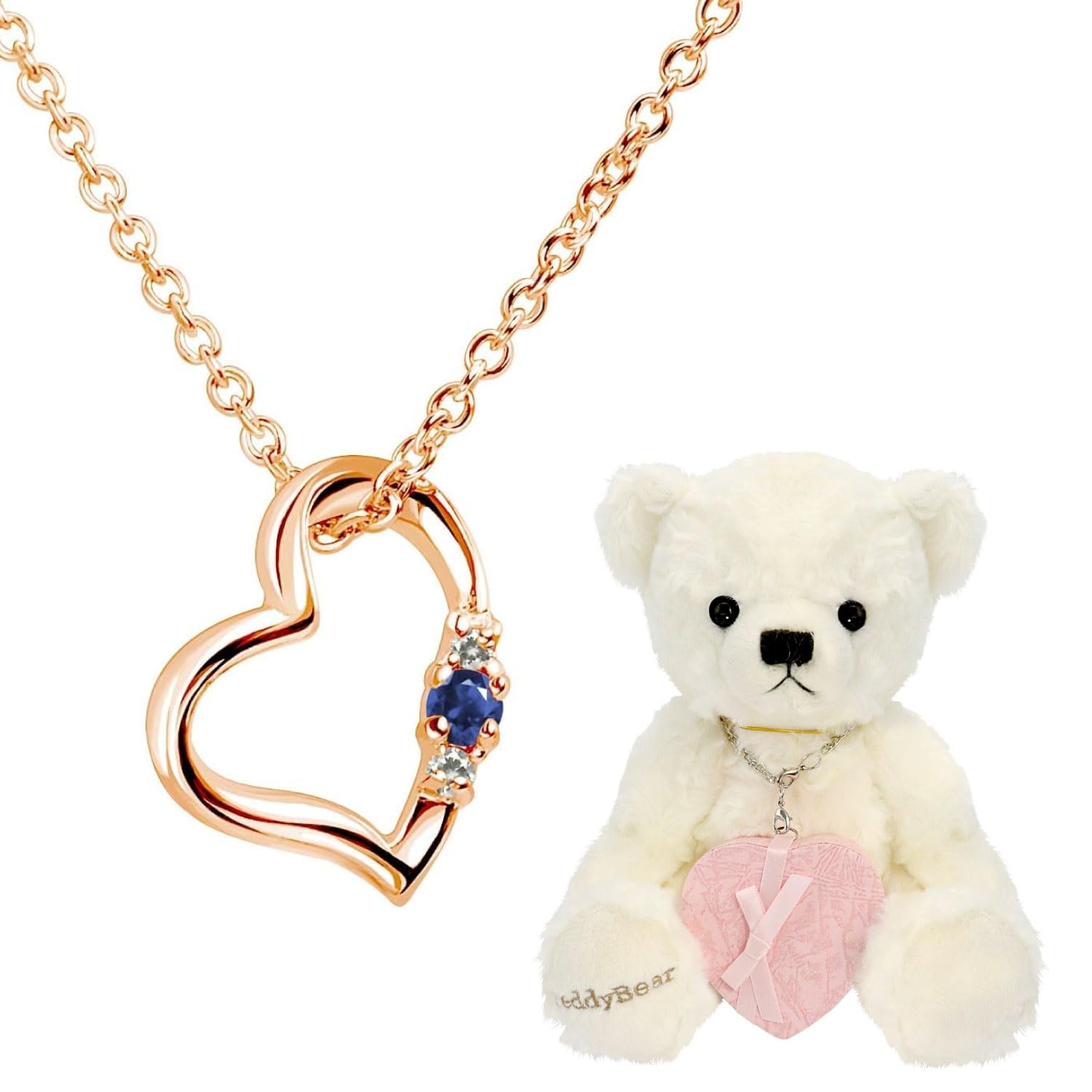 

Natural Diamond Love Heart Necklace Pink Color September Sapphire Pearl White Bear [Sears] Women s 1491p-tdt-01-w9