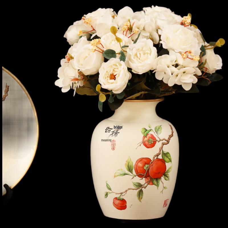 Deer-Colored Ceramic Vase with White Hibiscus Rose Arrangement