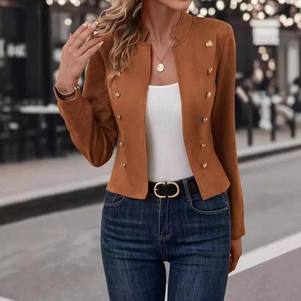 Winter Solid Color Slim Fit Versatile Double-Breasted Blazer Jacket for Women
