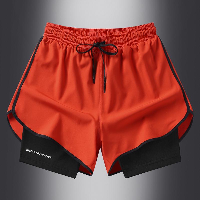 

Unisex Quick-Dry Basketball Running Shorts - Fake Two-Piece Sportswear for Summer M красный