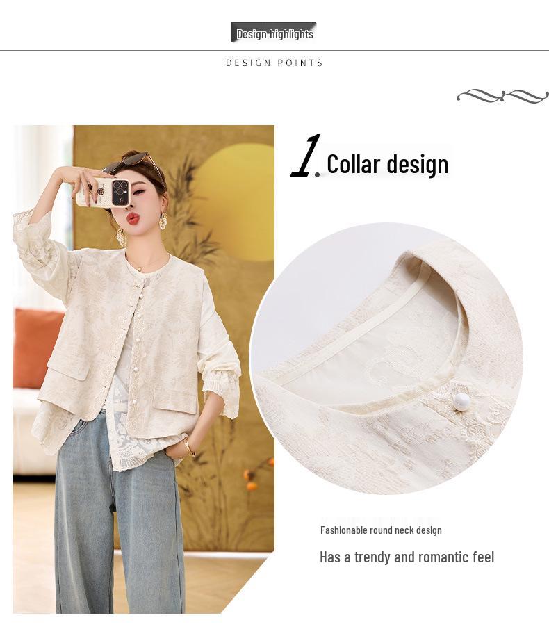 Spring 2025 New Chinese Cotton-Linen Jacquard Vest and Lace Blouse Two-Piece Set