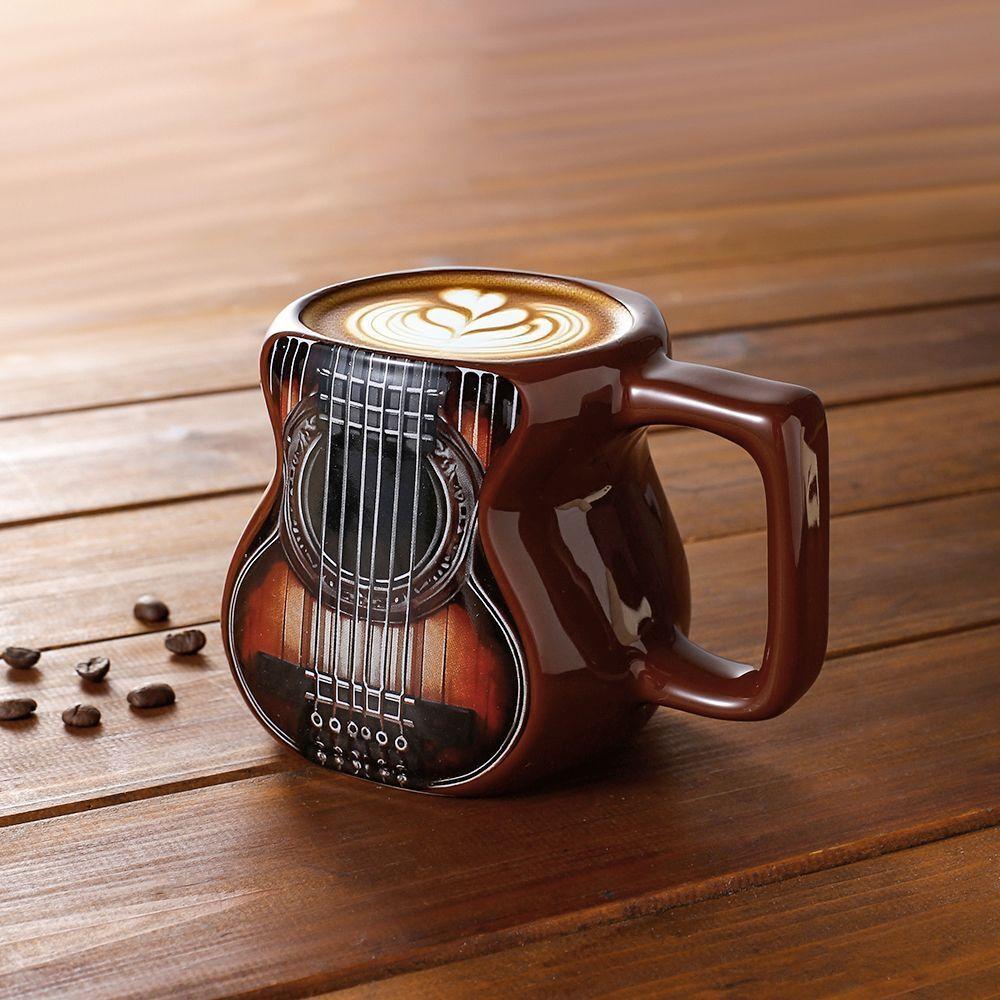 Guitar Water Cup Creative Ceramic Coffee Mugs Funny Gift Mug High Temperature Exquisite High-end Home Decor Mug Cup With Lid