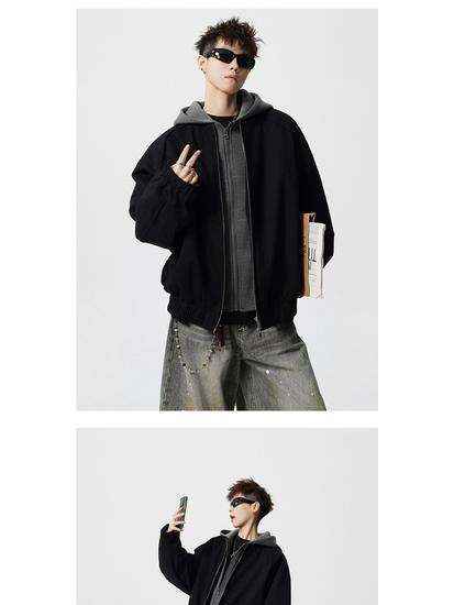 Men's Autumn/Winter Deconstructed Cotton Jacket, Faux Two-Piece, Street Hip-Hop Style, Outdoor Hooded Top