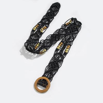 Personality Woven Weave Belt Wax Rope Hollow Out Ethnic Style Waistband Holiday Style Round Waist Rope Women